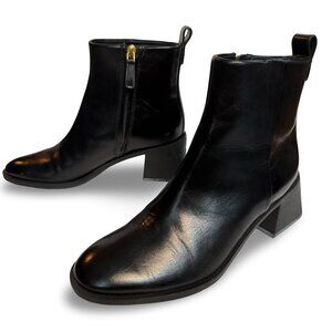 Tory Burch Black Leather Ankle Boots with Block Heel Size 8M